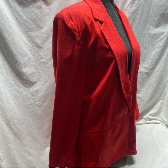 Vtg 80s 90s Red Linen Blazer Oversized Boyfriend 31" Long Jacket Power Suit Chic - Picture 5 of 8